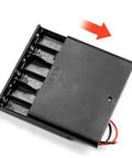 2PK 6AA Battery Holder Bringing You A Knockout 9V Charge With Effortless Toggle Switch And Secure Snap Lid Paired With Solder Seal Leads, shown from the top.