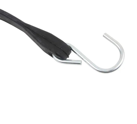Close-up of S hook on 50 Pack 31 Inch Natural Rubber Tarp Bungee Straps With Crimped S Hooks Made From Galvanized Steel Heavy Duty Tie Down Cords