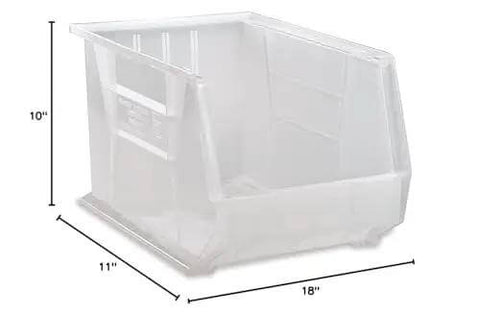 Ultra Stack And Hang Rugged Heavy Duty Part Organizer Clear Bins 18 Inches L By 11 Inches W By 10 Inches H side view