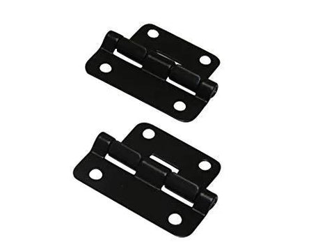 Take-apart cabinet hinges, pair of black hinges with two mounting plates, angled view
