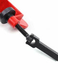 Close-up of clamp from Pro Grade 7 Inch Sheet Metal Bead Roller Bender Kit With 6 Dies, 22 Gauge Capacity tool in black and red detailing.