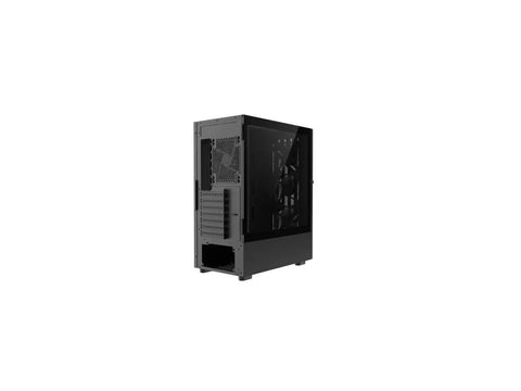 Back view of Bangin Walnut Wood Front Panel ATX Mid Tower Gaming PC Case With Tempered Glass Side Panel And Top Mesh For Airflow USB 3.0 And Type-C Front IO Black Steel Build