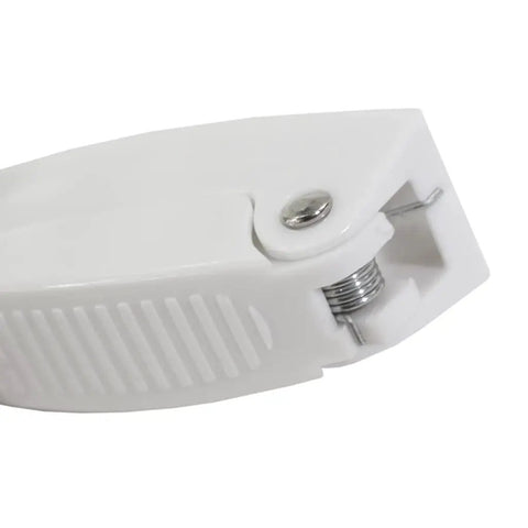 Universal Heavy Duty Trailer Door Catch Bracket With Spring Loaded Hinge for secure latch closure, white ABS material, detailed view.