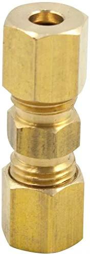 Brass compression tube fitting union, 1/4 in OD x 1/4 in OD, pack of 2 (front view)
