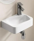HAOCHRYSYPH Wall-Mounted Bathroom Sink, Ceramic, Milk White, 14x10 in. compact rectangle design with sleek faucet.