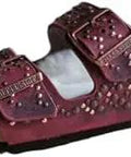 Arizona Sandals For Women In Zinfandel With Rivets On Leather Straps And Comfy Footbed Slip On Everyday Casual Footwear
