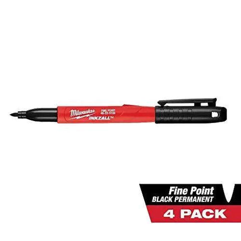 Inkzall Fine Point Marker Black 4 Pack With Clog Resistant Tip for dusty, wet, and oily surfaces and rough concrete jobs.