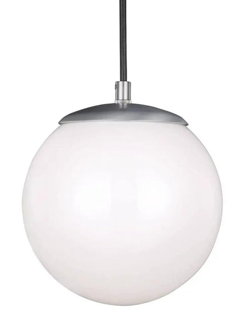 Leo Dope Hanging Globe Pendant Light In Satin Aluminum, 8 Inch One Light Fixture with white glass diffuser, modern ceiling lamp.
