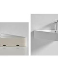 Personalized Triangle Bathroom Vessel Sink - High-Temperature, Space-Saving Wall-Mounted Corner Washbasin for Vanities, side and top views.