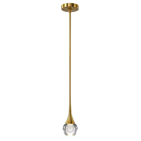 Gold Globe Teardrop Crystal Mini Pendant Light For Kitchen And Dining, Dope 1 Light LED Fixture With Adjustable Height, shown hanging