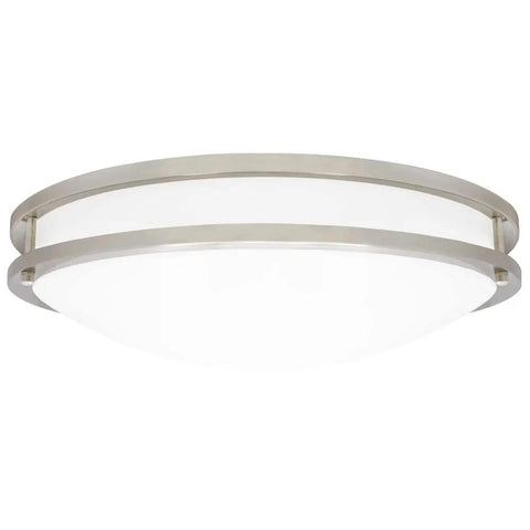 18 Inch LED Flush Mount Ceiling Light In Satin Nickel, Round Fixture, 2000 Lumens, Color Temperature Selectable 2700K To 5000K, Dimmable Dual Ring Design, Easy Switch Under Lens, Ideal For Kitchen, Living Room, Or Bedroom