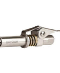 OKYOUK grease gun coupler, compact stainless steel side view with lever and spring.