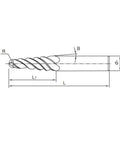 Diagram of Tapered Ball Nose End Mill 1/4 Inch Shank, 3 Inch Overall Length, 0.5mm Ball Radius R0.5, Solid Carbide with TiAIN Coating.