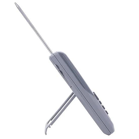 Traceable Kangaroo thermometer by Amazon, gray handheld with long metal probe and fold-out stand