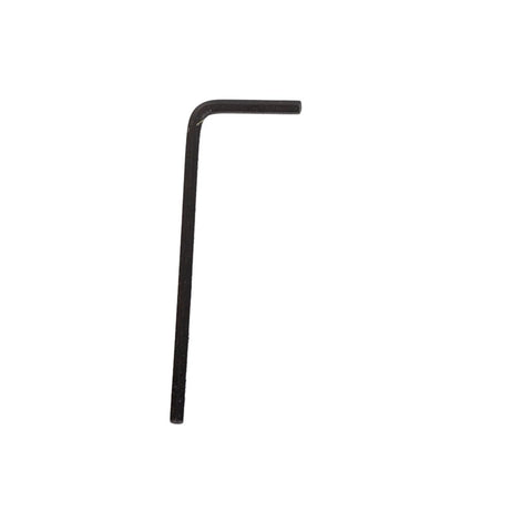 L-shaped hex key (Allen wrench) in black metal, long shaft, side view.