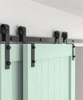 Heavy Duty Barn Door Hardware Kit For 4 To 16 Foot Sliding Track System With J Shaped Rollers For Double Doors, installed view