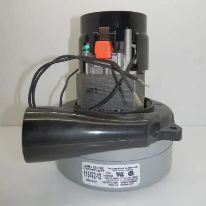 Ametek Lamb vacuum motor, 120V 60Hz, black top assembly with gray round housing.