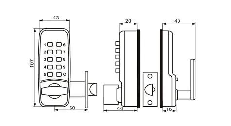 Rock Solid Waterproof Mechanical Deadbolt Door Lock Featuring Rust Proof Aluminum Alloy Steel Keyless Entry Panel dimensions and design blueprint.
