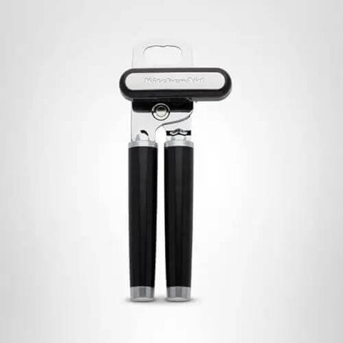 Multifunction Can Opener And Bottle Opener For Easy Kitchen Use With Razor Sharp Stainless Steel Cutting Wheel And Soft Ergonomic Handles In Black