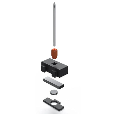 Exploded view of Magnetic One Half Inch Socket Organizer Pro Series Set showing components without size stems in orange and black.
