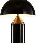 Two Head Bedside Desk Lamp With Modern Brass Look And Hemisphere Metal Shade Dope Nightstand Light Black 15 Inch Wide