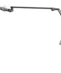 Lit Ultra Bright LED Desk Lamp With Swiveling Head And Clamp Mount, silver finish, long arm extended, side view