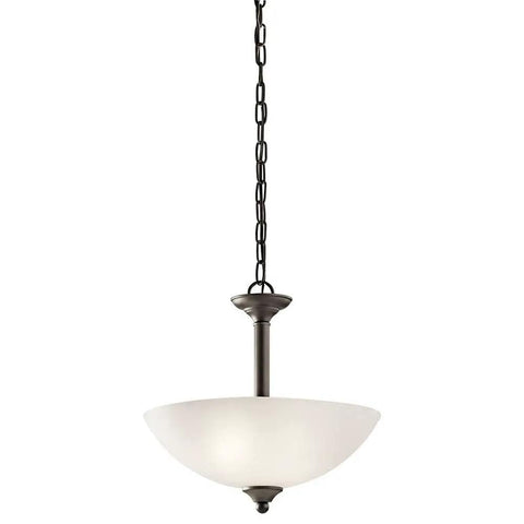 15 Inch Two Light Convertible Inverted Pendant And Semi Flush Light With Satin Etched Glass In Brushed Nickel Finish