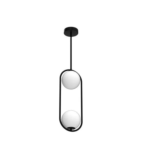 Modern Style Pendant Lighting with White Globe Glass Shade for Kitchen Island, Dining Room, and Bedroom fixture, black oval frame.