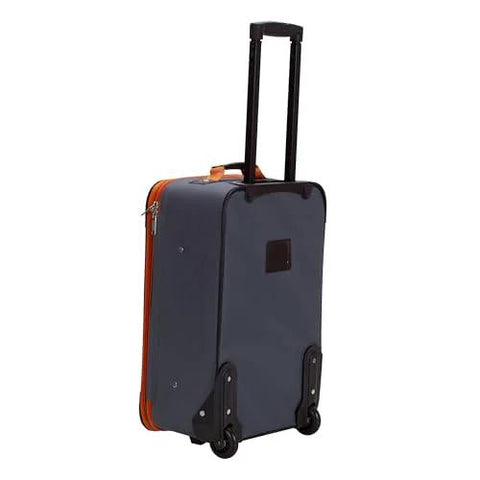 Rockland Fashion expandable softside upright luggage, charcoal, 2-piece set with orange zipper trim (front view)