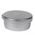 Camping Cook Set With 1.5L Saucepan, 7 Inch Fry Pan, And Detachable Handle, shown with lid on, ultralight aluminum material