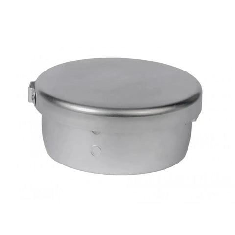 Camping Cook Set With 1.5L Saucepan, 7 Inch Fry Pan, And Detachable Handle, shown with lid on, ultralight aluminum material