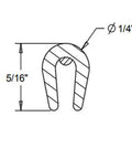 Rubber U-channel edge guard cross-section; 5/16" tall with 1/4" diameter hole