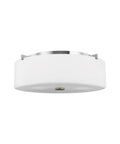 Sunset Drive Dope Chrome Three Light Flush Mount Ceiling Fixture With White Glass Shade Damp Location Rated 16 Inch Wide Modern