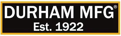 Logo of Durham MFG, established in 1922, on a black background with white and yellow lettering.