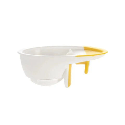 Side view of 3 In 1 Egg Separator With Raised Edge And Non Slip Grip For Easy Cracking No Mess Drips Keeps Shells Out Of Batter Fits Any Bowl