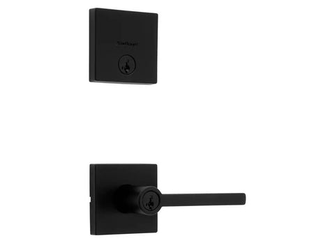 Matte Black Keyed Entry Lever And Deadbolt Combo With SmartKey for Easy Lockup, shown with smooth lever action.