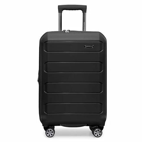 Traveler's Choice Pagosa hardshell carry-on luggage with spinner wheels, black, 22-inch front view