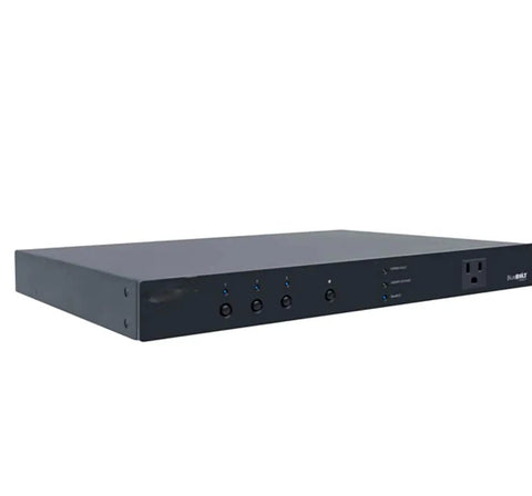 Straight Up Professional Power Conditioner With Tough Surge Protection And Hella Easy Smart Remote Setup For Clean Power Delivery Across Eight Independently Switched Outlets in sleek black design with indicator lights.