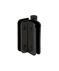 Zephyr 180 Degree Glass-To-Glass Overlap Outswing Hinge in matte black finish for frameless shower doors and glass entryways.