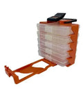 On The Go 8 Inch Portable Parts Organizer with 5 Removable Compartments, rugged industrial build, high visibility color, side view