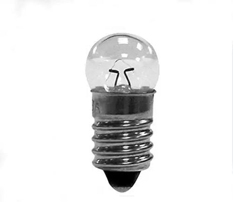 10x E10 Miniature Screw Base Light Bulbs 6V 0.3A Warm Yellow Pilot Lamps showing a single bulb with clear glass and screw base.