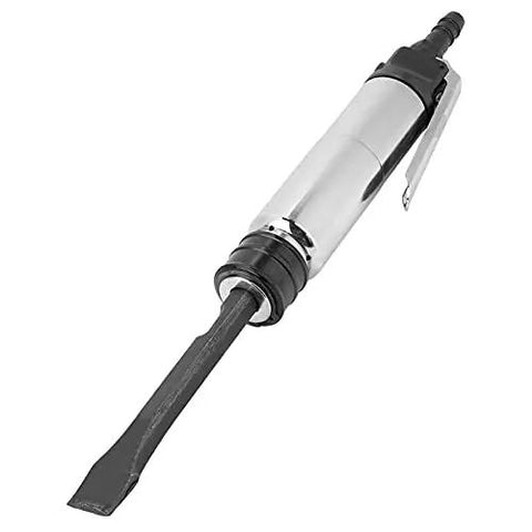 Heavy Duty Pneumatic Air Chisel And Industrial Hammer Tool Rips Clean Through Weld Slag Concrete Breakup Stone Masonry Sand Casting Prep And Solder Scar Correction Built Sick Strong For Rough Shop Assignments, close-up view of steel cylinder with self-locking chuck.