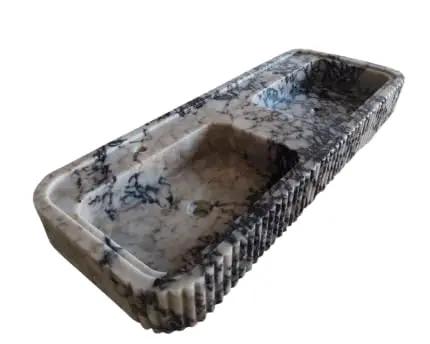 Premium TopShelf Calacatta Viola Marble Double Integrated Sink Featuring Bold Gray Veining Details For Modern Bathroom Updates And HassleFree Daily Comfort from a side angle.