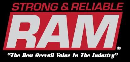 RAM logo with text 'Strong & Reliable. The Best Overall Value In The Industry' in black, white, and red colors on a black background.