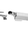 Stainless Steel Concealed Hinge Bracket Kit For Left Or Right Hand Doors With Removable Pin, side view, parts separated
