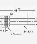 Diagram of Diffuse Photoelectric Switch Sensor E3F-DS30C4 M18 NPN NO 3 Wire Proximity with measurements and features labeled
