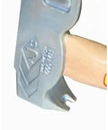 Solid 17 Oz Magnetic Roofing Hatchet With Built In Utility Blade And Sliding Gauge Heavy Duty Nail Claw Jobsite Beast Built Like A Tank Pro Tradesman Tool close-up of steel head and wooden handle
