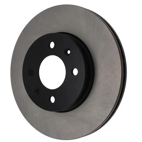 Front view of Centric Premium front brake rotor with black center hub and four mounting holes