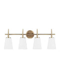 Driscoll Four Light Vanity Wall Light with cased opal etched glass shades and satin bronze finish for bathrooms and powder rooms
