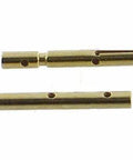 No Nonsense Gold Over Copper Crimp Socket Contacts Heavy Duty Electrical Terminals fits 24 26 and 28 AWG wire harnesses showing two metal contacts.